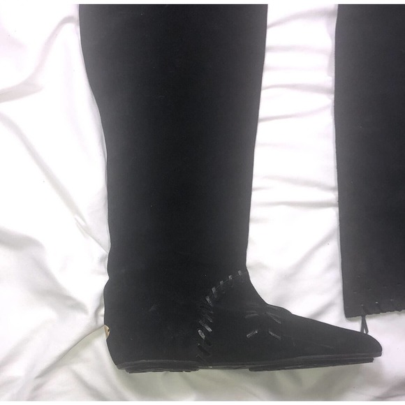 Jimmy Choo Whitby Black Waxed Suede Flat Knee Over Knee Boots Size EU 37 US 7 - Picture 4 of 11